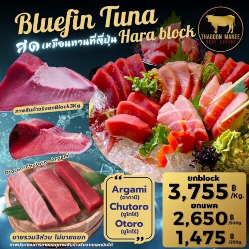 Blue Fin Tuna Hara Block ปลาทูน่าบลูฟินส่วนฮาระ คุณภาพพรีเมียม ซูชิ-ซาชิมิ