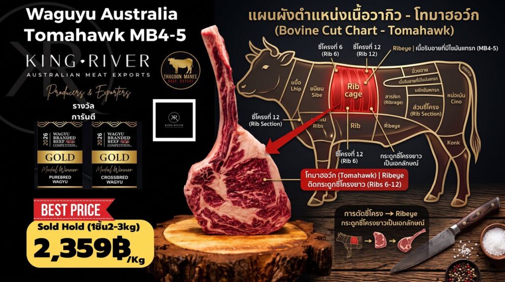 เนื้อวากิวโทมาฮอว์ก King River คว้ารางวัลเหรียญทองระดับโลกประจำปี 2026