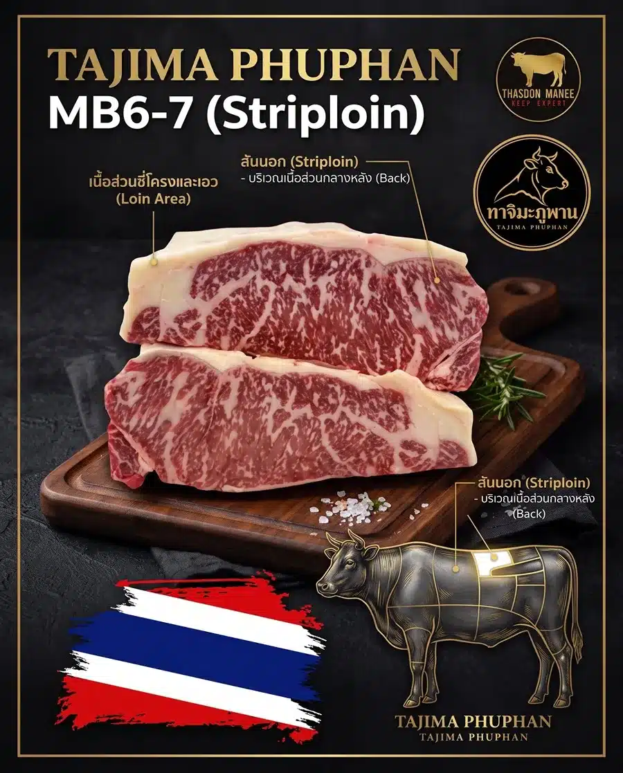 Tajima Phuphan MB6-7 Striploin เนื้อวากิว สันนอก พรีเมียมไทย